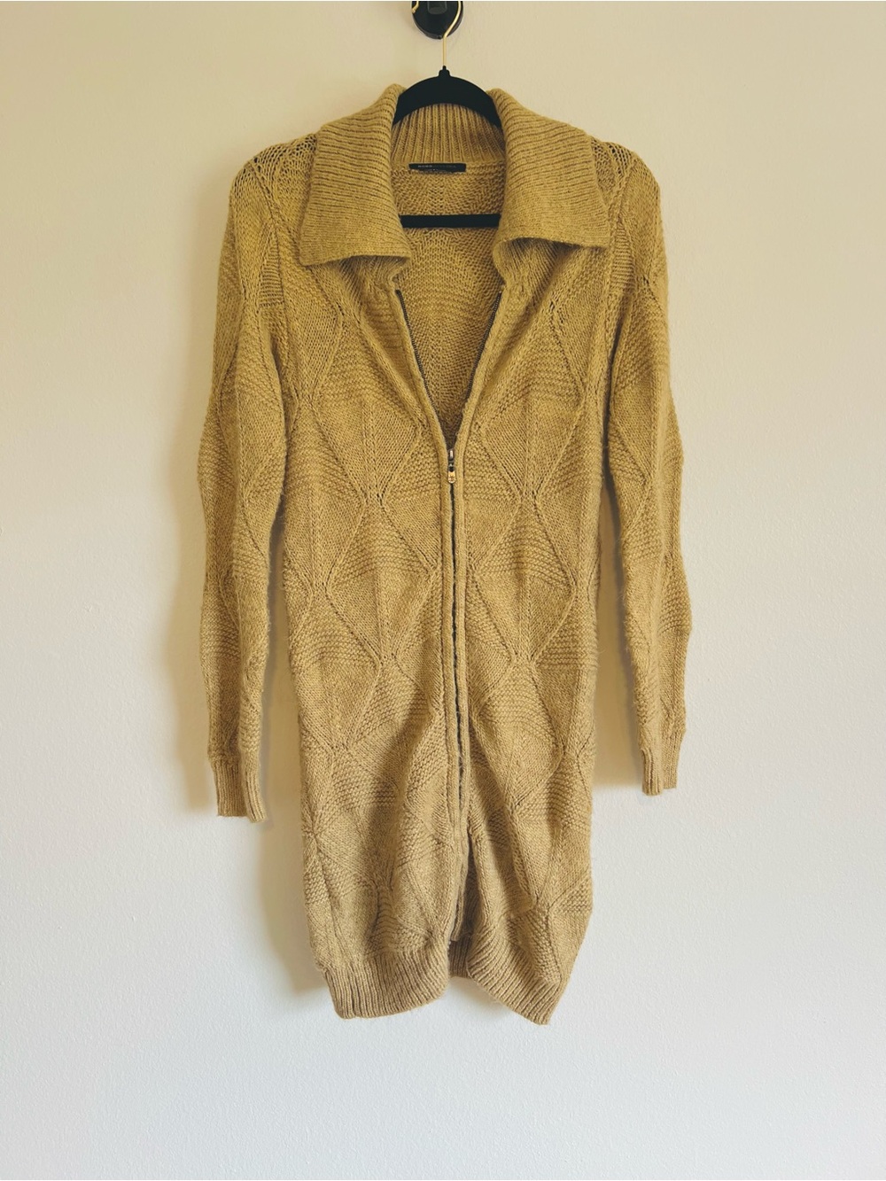 BCBGMaxAzria Camel Knit Zip-Front Dress
